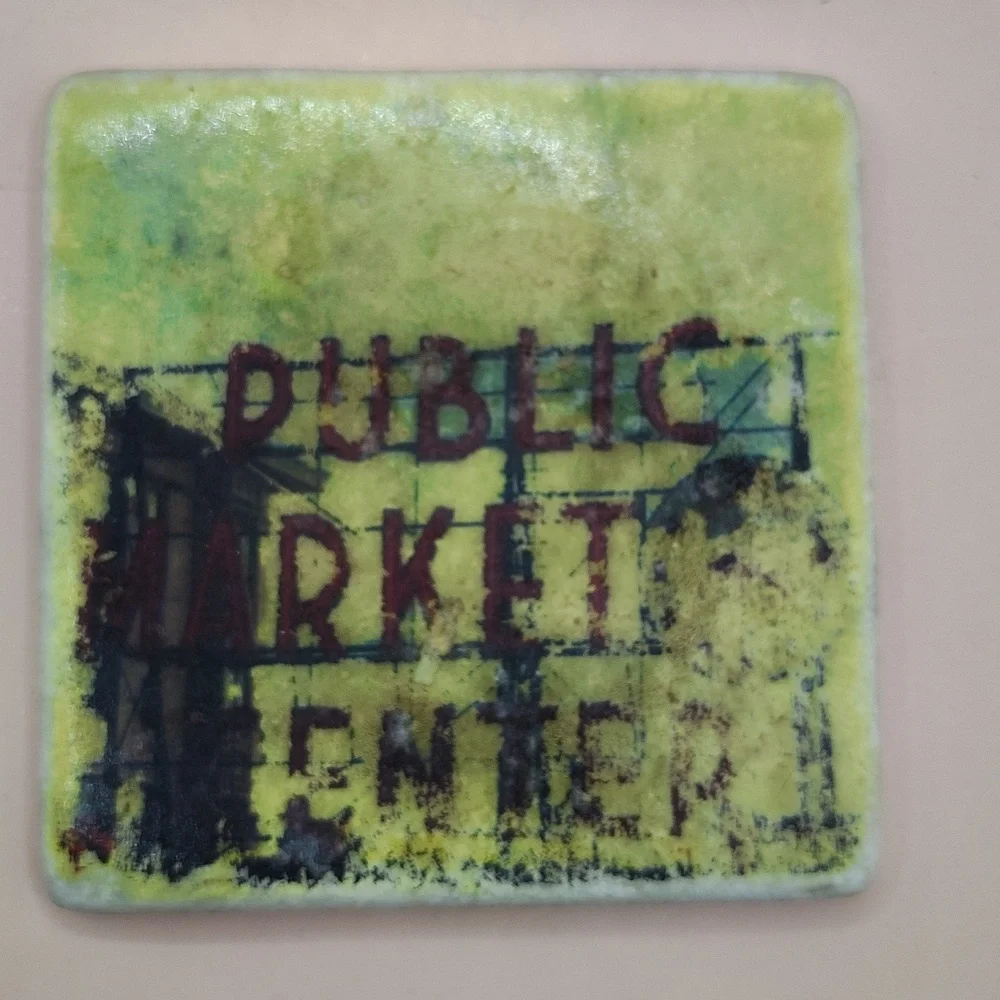 Starbucks Vintage Marble Coasters with Yellow and Black Accents Distressed Look